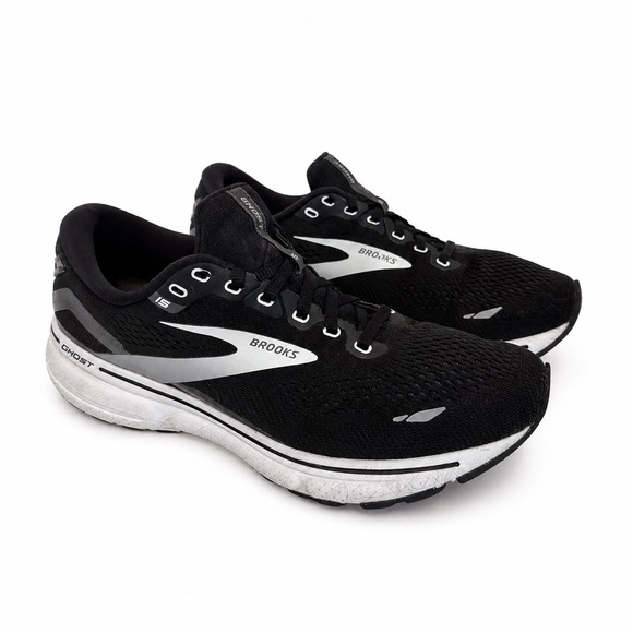 Brooks Shoes - Brooks Ghost 15 Womens Running Shoes Black White Silver 1203801B012 Size 10 B